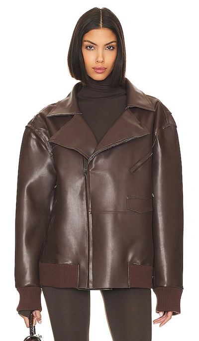 Norma Kamali Faux Leather Oversize Moto Jacket In Brown