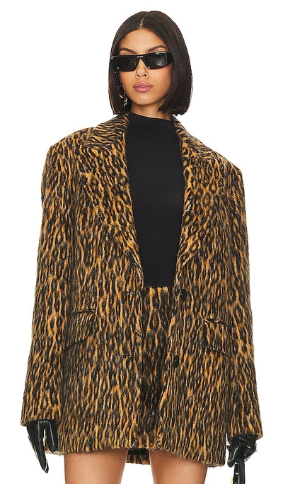 Shop Msgm Cheetah Blazer Coat In Brown