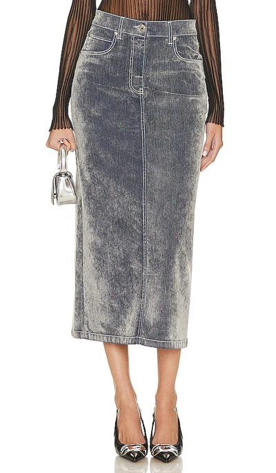 Shop Msgm Denim Skirt In Grey