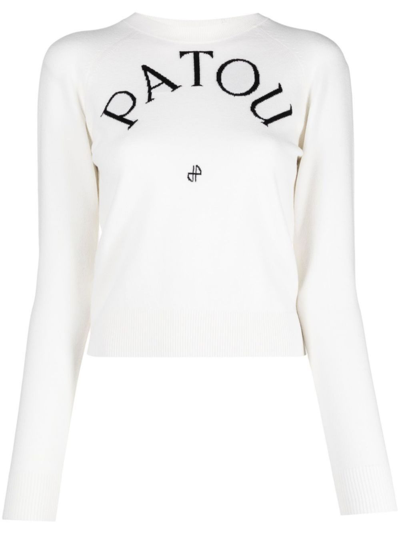 Shop Patou White Intarsia-knit Logo Knitted Top