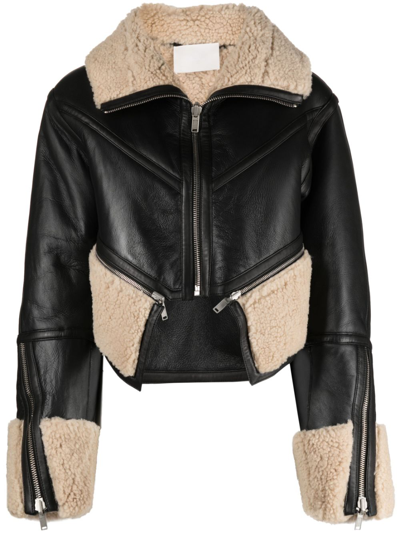 Shop Dion Lee Reversible Cropped Leather Jacket - Women's - Lamb Skin/lamb Fur In Black