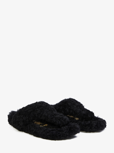 Shop Loewe Toepost Sandals In Shearling In Black