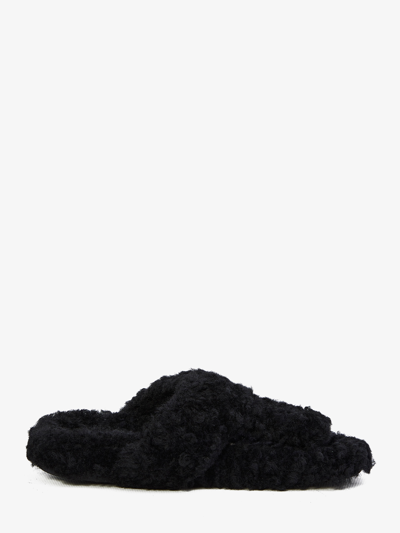 Shop Loewe Toepost Sandals In Shearling In Black