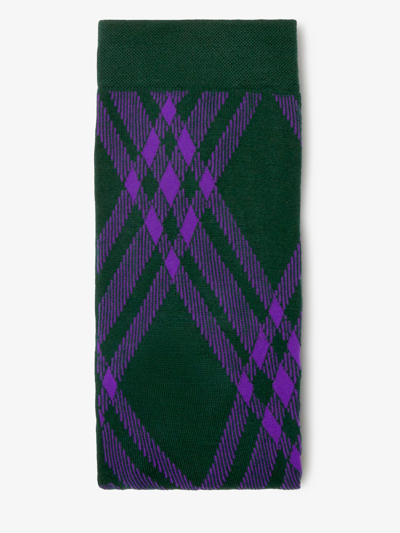 Shop Burberry Check Stretch Wool Tights In Purple