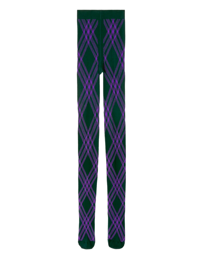 Shop Burberry Check Stretch Wool Tights In Purple