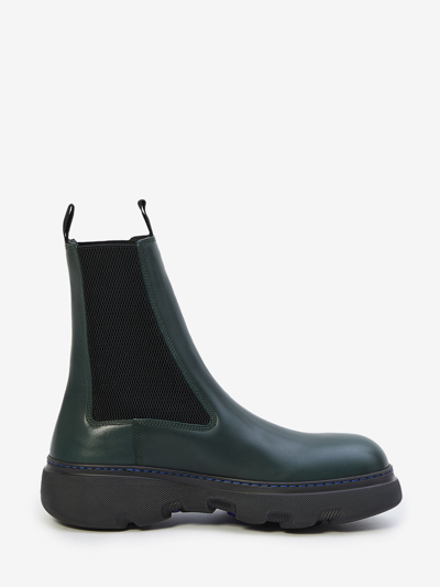 Burberry Chelsea Creeper Leather Ankle Boots In Green