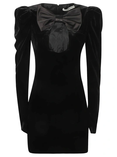 Shop Alessandra Rich Bow-detail Velvet Minidress In Black