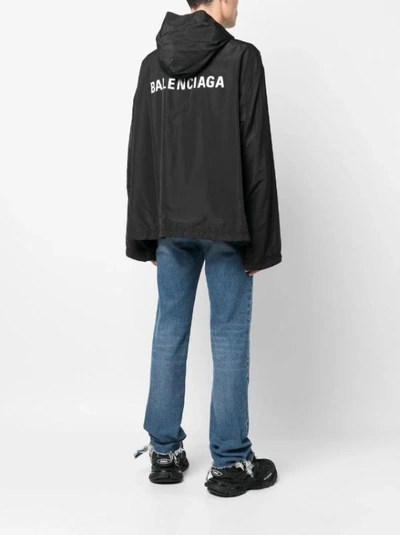 Shop Balenciaga Logo Print Windbreaker In Black