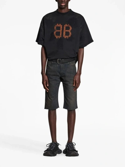 Shop Balenciaga Denim Bermuda Shorts With Cargo Pockets In Black