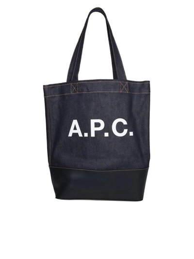 Shop Apc Blue Tote Bag With Frontal Logo Print