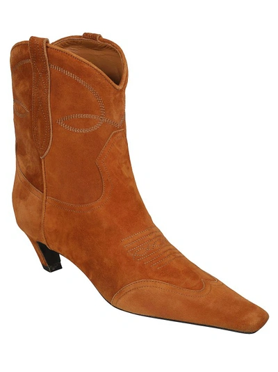 Shop Khaite Brown Suede/leather The Dallas Ankle Boots In Orange