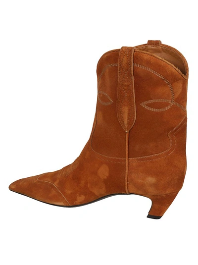 Shop Khaite Brown Suede/leather The Dallas Ankle Boots In Orange