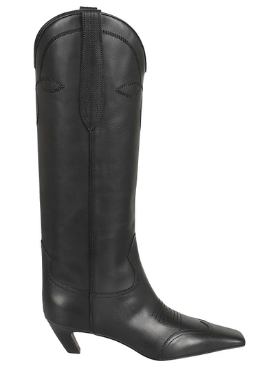 Shop Khaite Black Leather The Dallas Knee-high Boots