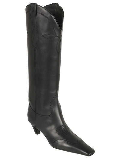 Shop Khaite Black Leather The Dallas Knee-high Boots
