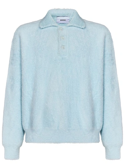Shop Bonsai Ice-colored Long-hair Knit Long-sleeved Polo Shirt In Blue