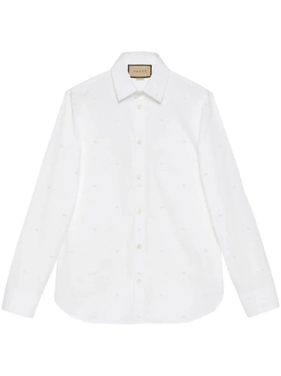 Shop Gucci Gg Logo Cotton Shirt In White