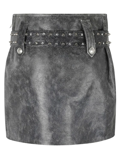 Shop Alessandra Rich Grey Belted Leather Mini Skirt