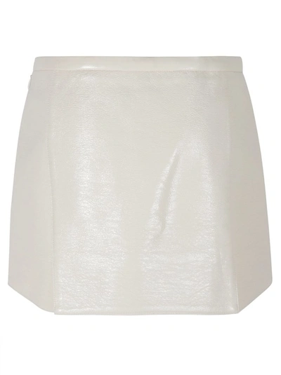 Shop Courrèges Logo-appliqué Faux-leather Miniskirt In White
