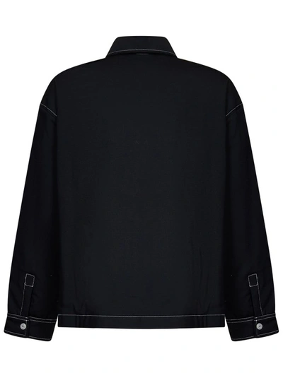 Shop Bonsai Black Virgin Wool Blend Canvas Shirt Jacket