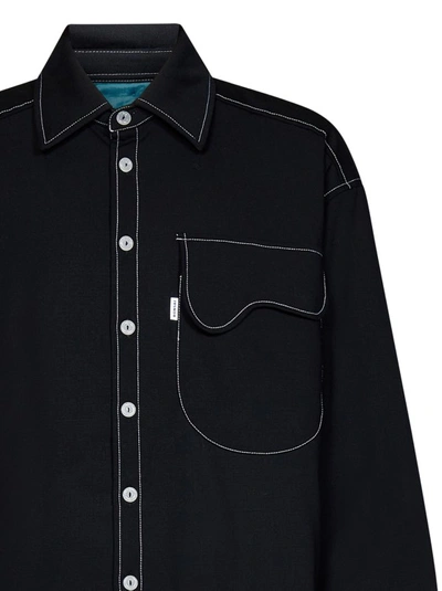Shop Bonsai Black Virgin Wool Blend Canvas Shirt Jacket