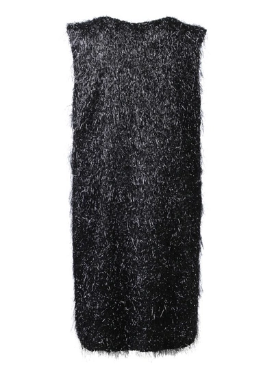 Shop Fabiana Filippi Black V-neck Dress With Metallic-threading Fringe