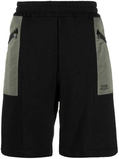 Shop Alexander Mcqueen Two-tone Sports Shorts With Elasticated Waist In Black