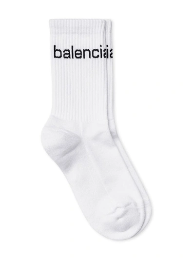 Shop Balenciaga Logo Intarsia Socks In White