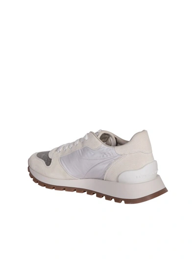 Brunello Cucinelli Bead-embellished Nylon And Suede Sneakers In White