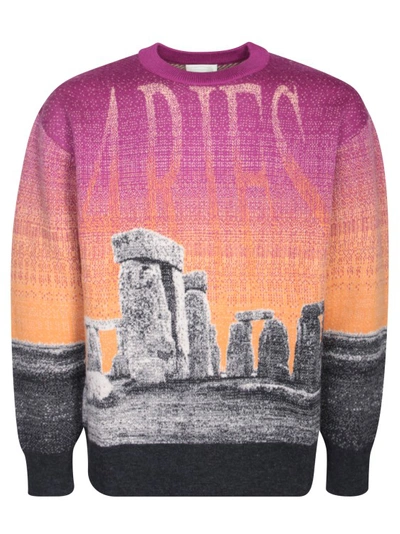 Shop Aries Multicolor Intarsia-knit Motif Sweater In Pink