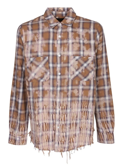 Shop Amiri Beige Flannel Shirt With Printed Logo In Pink