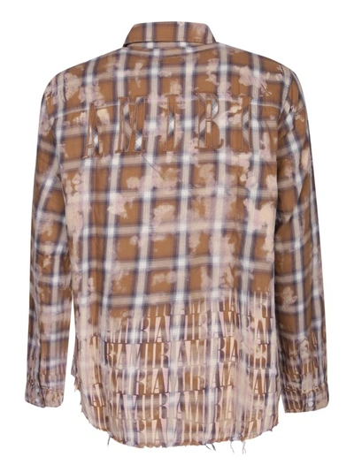 Shop Amiri Beige Flannel Shirt With Printed Logo In Pink