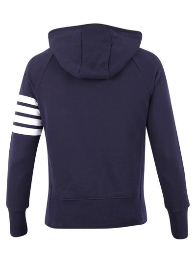 Shop Thom Browne Blue Zip-up Hooded Sweatshirt In Black