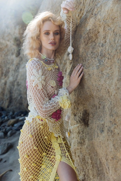 Shop Andreeva Yellow Handmade Crochet Skirt