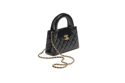 Pre-owned Chanel Kelly Mini Shopping Bag Mini 23k Shiny Aged Calfskin Black