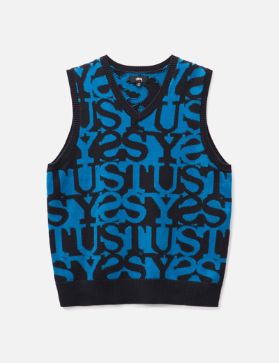 Shop Stussy Stacked Sweater Vest In Blue