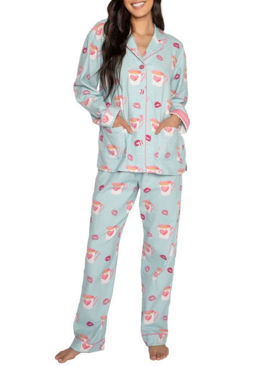 Shop Pj Salvage Flannel Pajama Set In Aqua