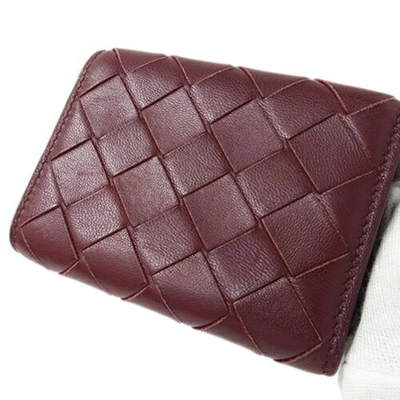 Shop Bottega Veneta Intrecciato Burgundy Leather Wallet  ()