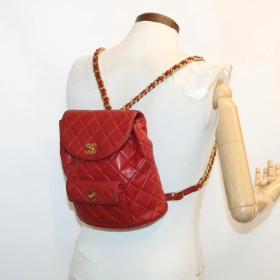 Pre-owned Chanel Matelassé Red Leather Backpack Bag ()
