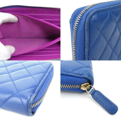 Pre-owned Chanel Zip Around Wallet Blue Leather Wallet ()