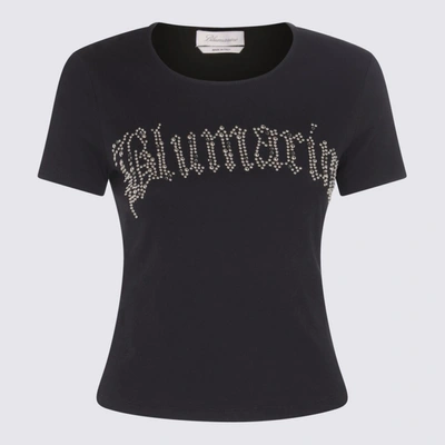 Shop Blumarine Black Cotton Ribbed T-shirt