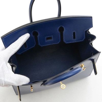 Shop Hermes Hermès Birkin 25 Navy Leather Handbag ()