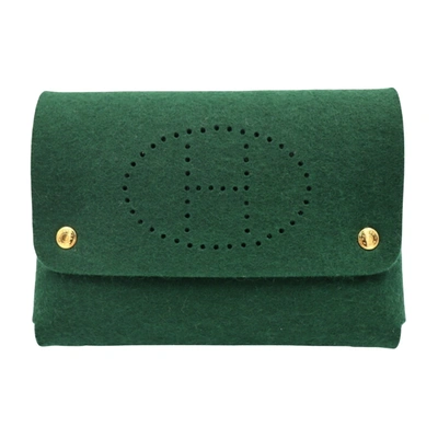 Shop Hermes Hermès Jige Green Wool Wallet  ()