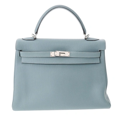 Kelly 32 leather handbag Hermès Blue in Leather - 32778869