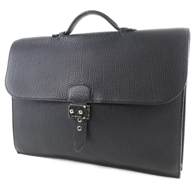Shop Hermes Hermès Sac À Dépêches Black Leather Briefcase Bag ()