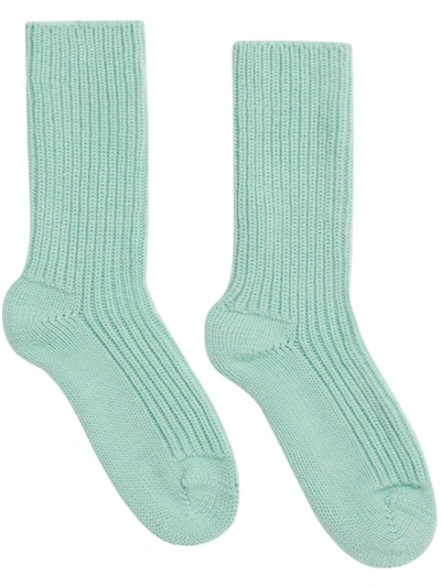 Shop Alanui Ribbed-knit Cashmere Socks In Green