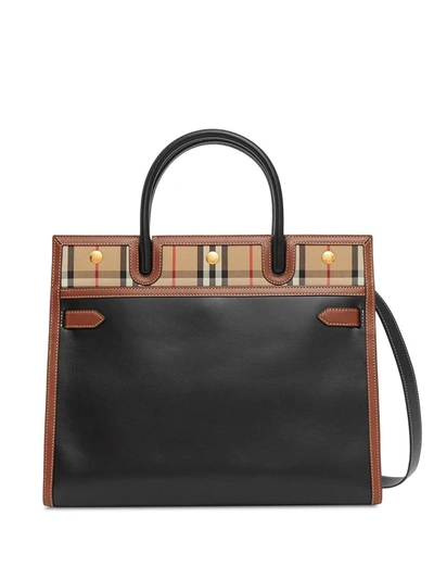 Shop Burberry Mini Two-handle Title Bag In Black