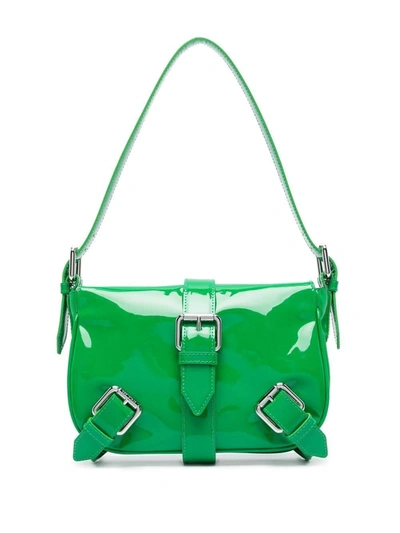 Shop By Far Murphy Patent-leather Shoulder Bag In Green