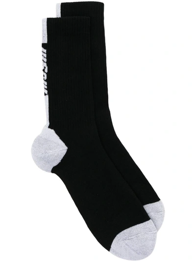 Shop Msgm Contrasting Logo-print Socks In Black,white