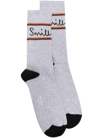 Shop Paul Smith Intarsia Knit-logo Socks In Gray