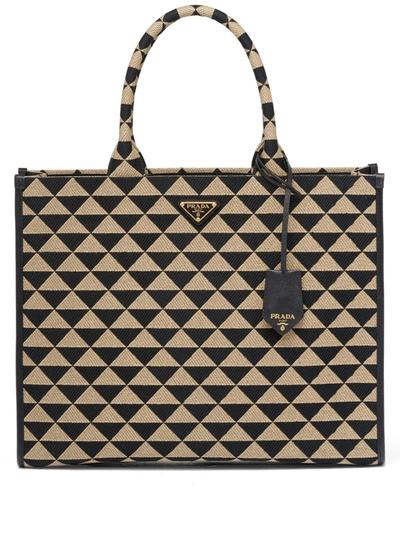 Shop Prada Symbole Triangle-pattern Tote Bag In Brown